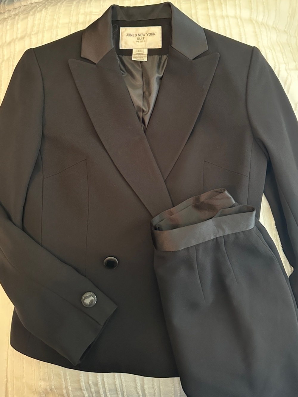 Jones New York Black Tailored Women's Skirt Suit with Satin Trim